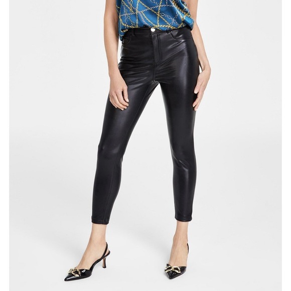 INC international Concepts Women's Faux-leather  Skinny pants size 12 Deep Black - Picture 7 of 8